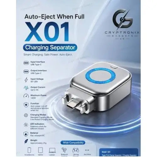 X01 Full Charge Separator Auto-Eject Charging Protector – Smart 140W Battery Protection Device