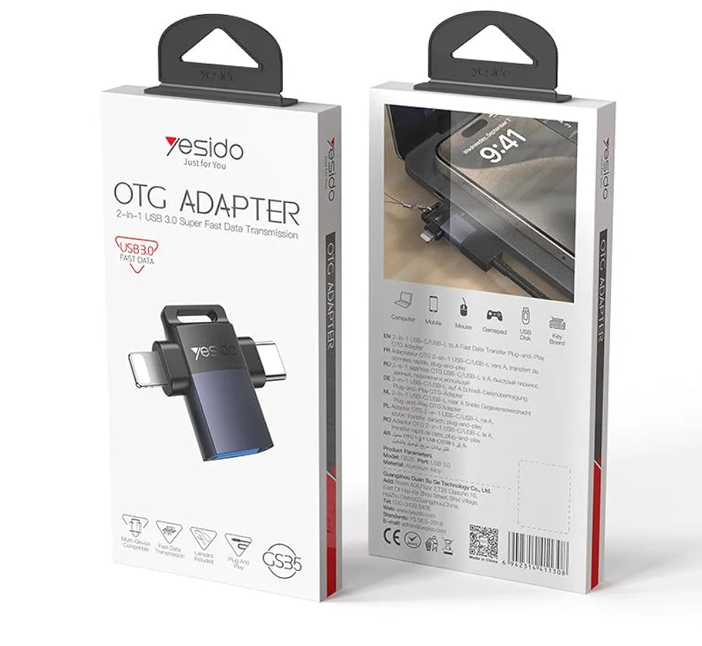 YESIDO OTG ADAPTER 2-IN-1 USB 3.0 HIGH-SPEED DATA TRANSFER GS35