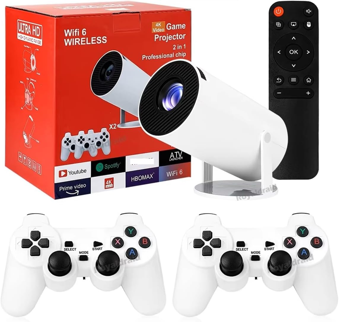 2-in-1 Gaming Projector with Professional Chip and 2.4G Wireless Connectivity with 2 Controllers