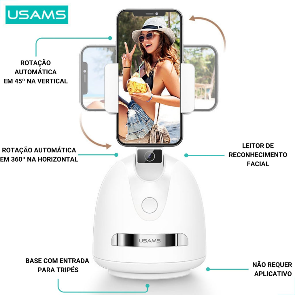 USAMS Smart Face Tracking Mobile Holder 360°Horizontal Rotation, 45°
