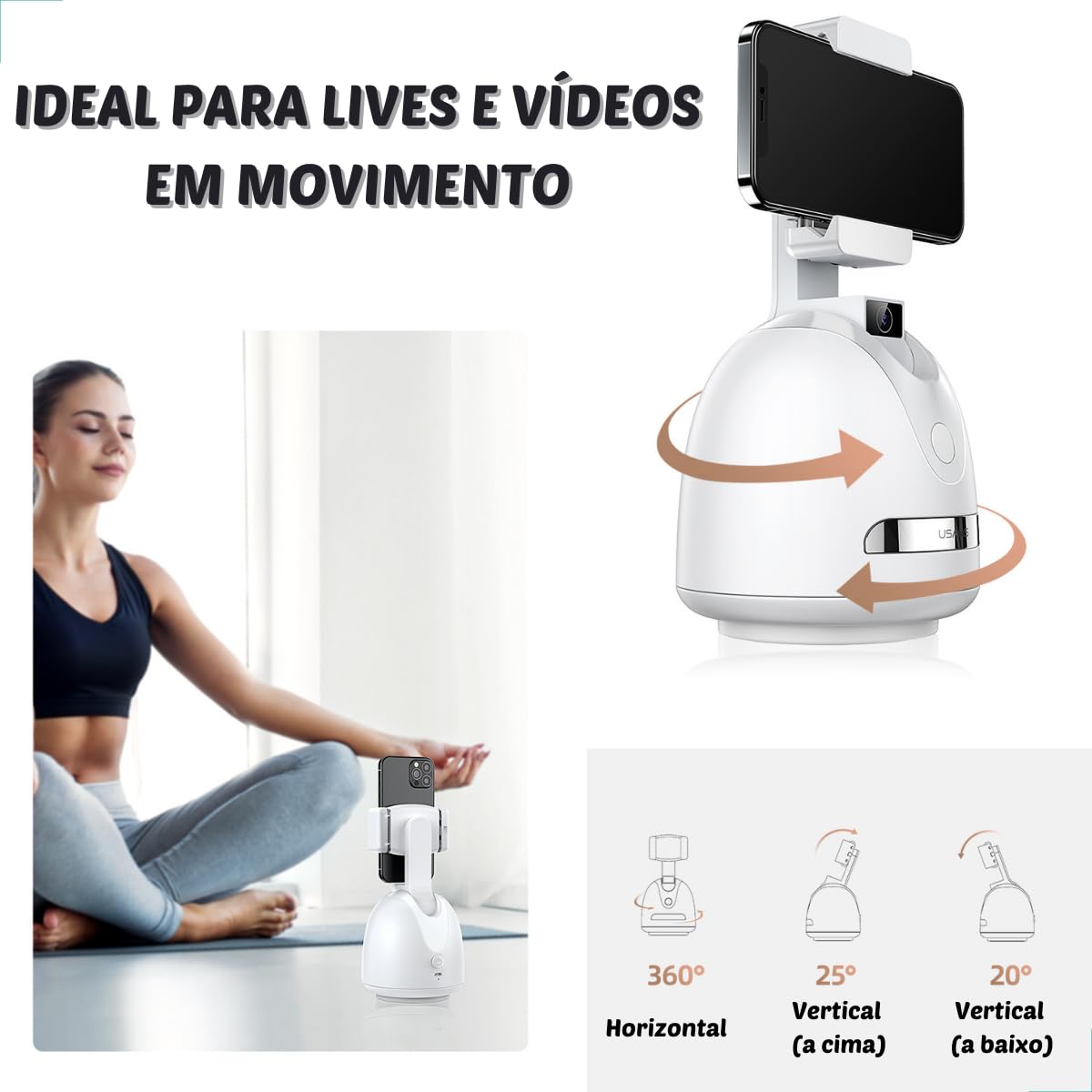 USAMS Smart Face Tracking Mobile Holder 360°Horizontal Rotation, 45°
