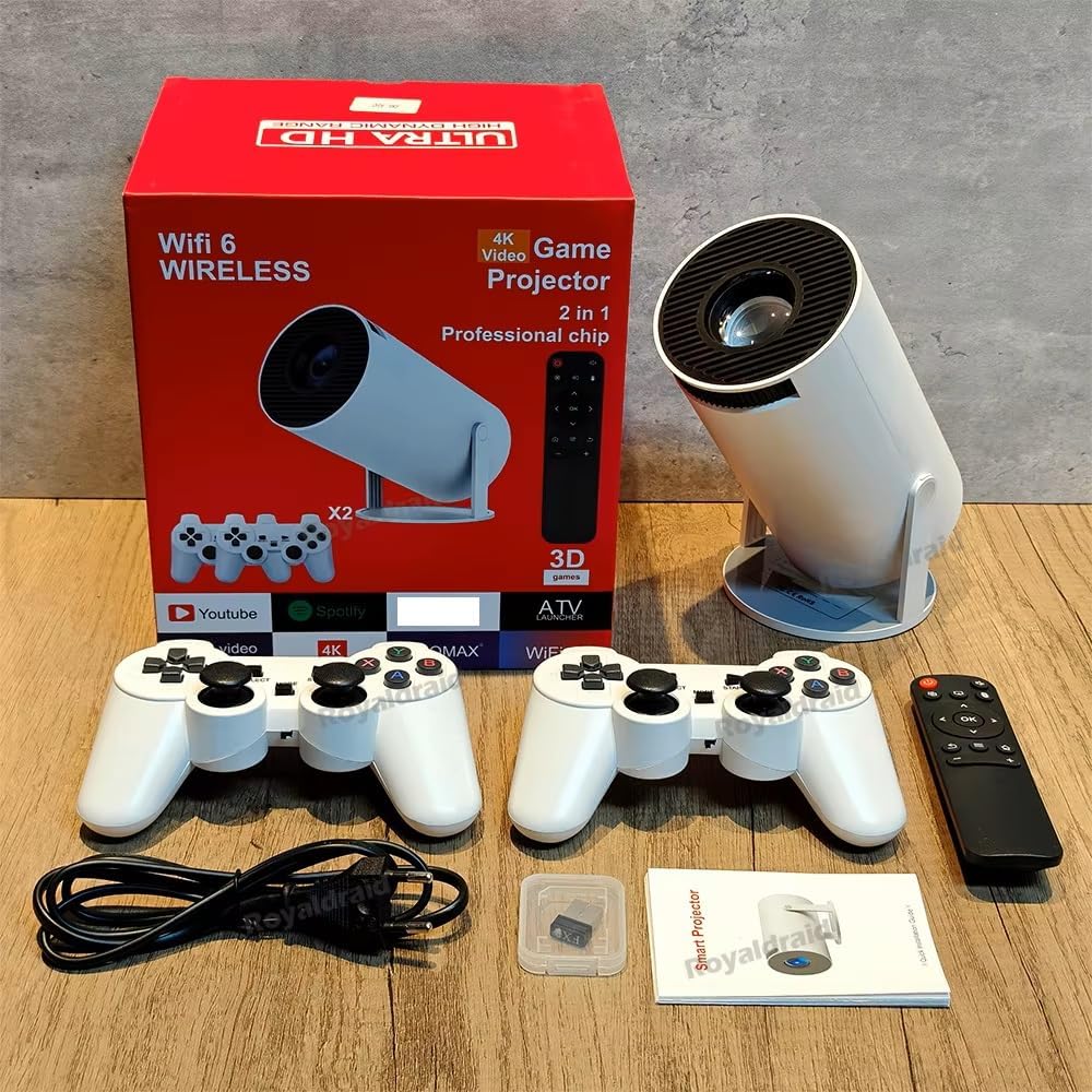 2-in-1 Gaming Projector with Professional Chip and 2.4G Wireless Connectivity with 2 Controllers