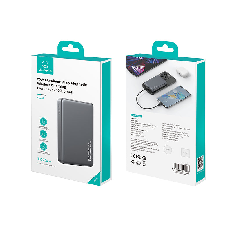 Usams 20W Aluminum Alloy Magnetic Wireless Charging Power Bank 10000mAh - CY Series Brand: USAMS