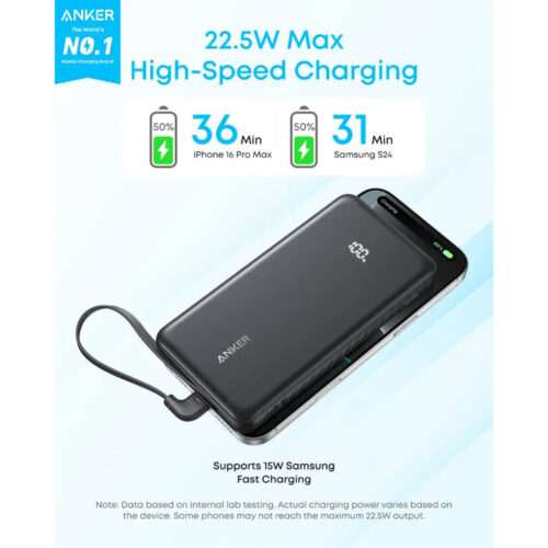 Anker Zolo Powerbank 10000mAh 22.5W with Built-in USB-C Cable – A110D