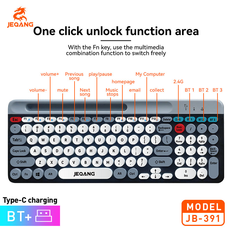 Jeqang JB-391 Ergonomic Wireless Keyboard & Mouse Combo