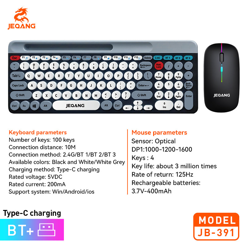 Jeqang JB-391 Ergonomic Wireless Keyboard & Mouse Combo