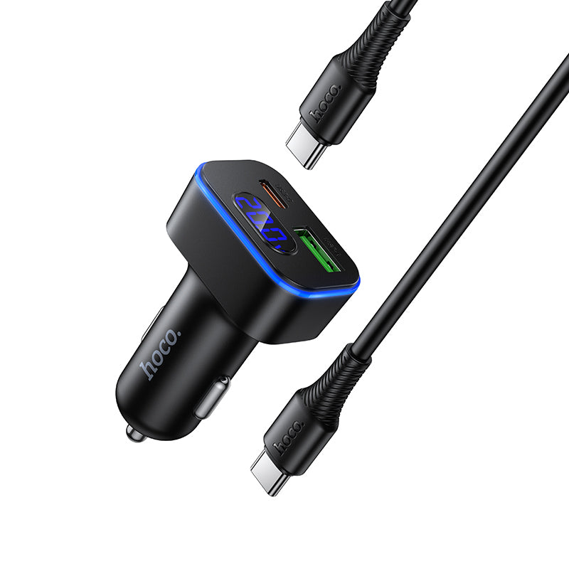 Hoco Z63B Barry 48W PD 30W QC3.0 Digital Display Car Charger Set USB C to Type C