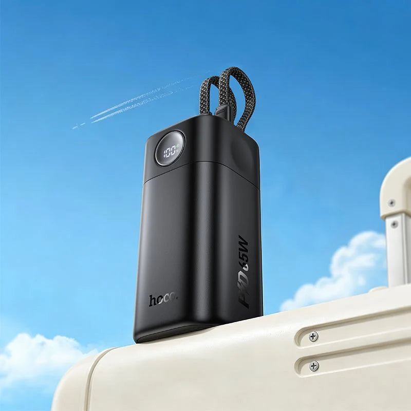 Hoco Q59 Chispeante 20000mAh Power Bank – PD 65W + QC3.0 Fast Charging, 2 Built-In Braided Cables, Digital Display, Laptop/Tablet/Phone