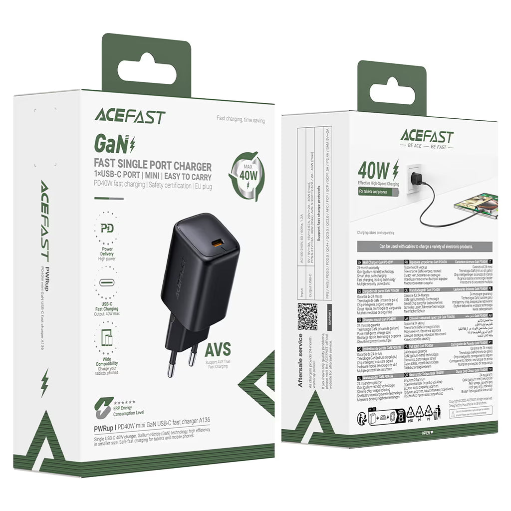 AceFast Fast Charge Wall Charger A136 PD40W GaN (1xUSB-C)