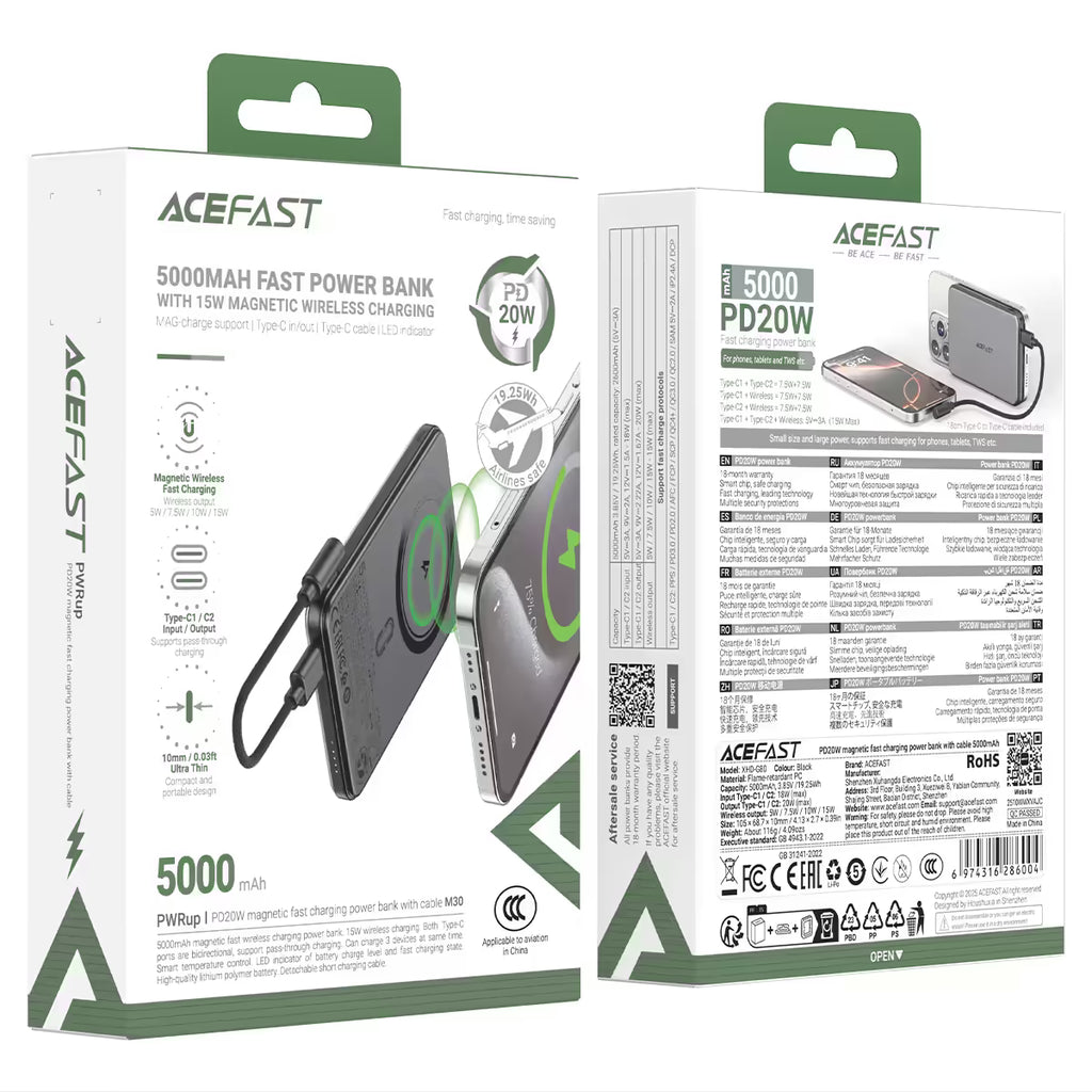 Acefast Magnetic Fast Wireless Charge Power Bank M30 PD20W 5000mAh
