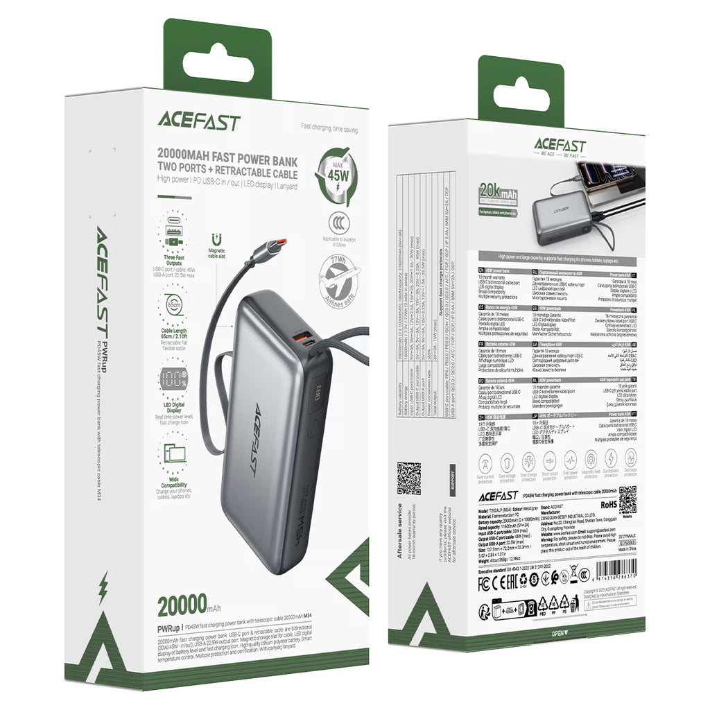 Acefast Fast Charge Power Bank M34 PD45W 20000mAh