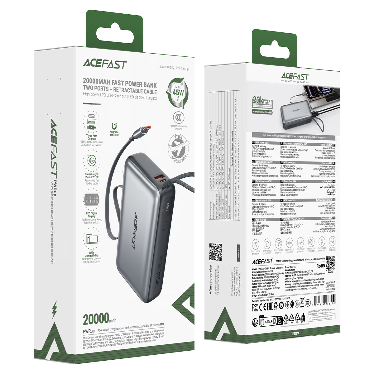 Acefast Fast Charge Power Bank M34 PD45W 20000mAh