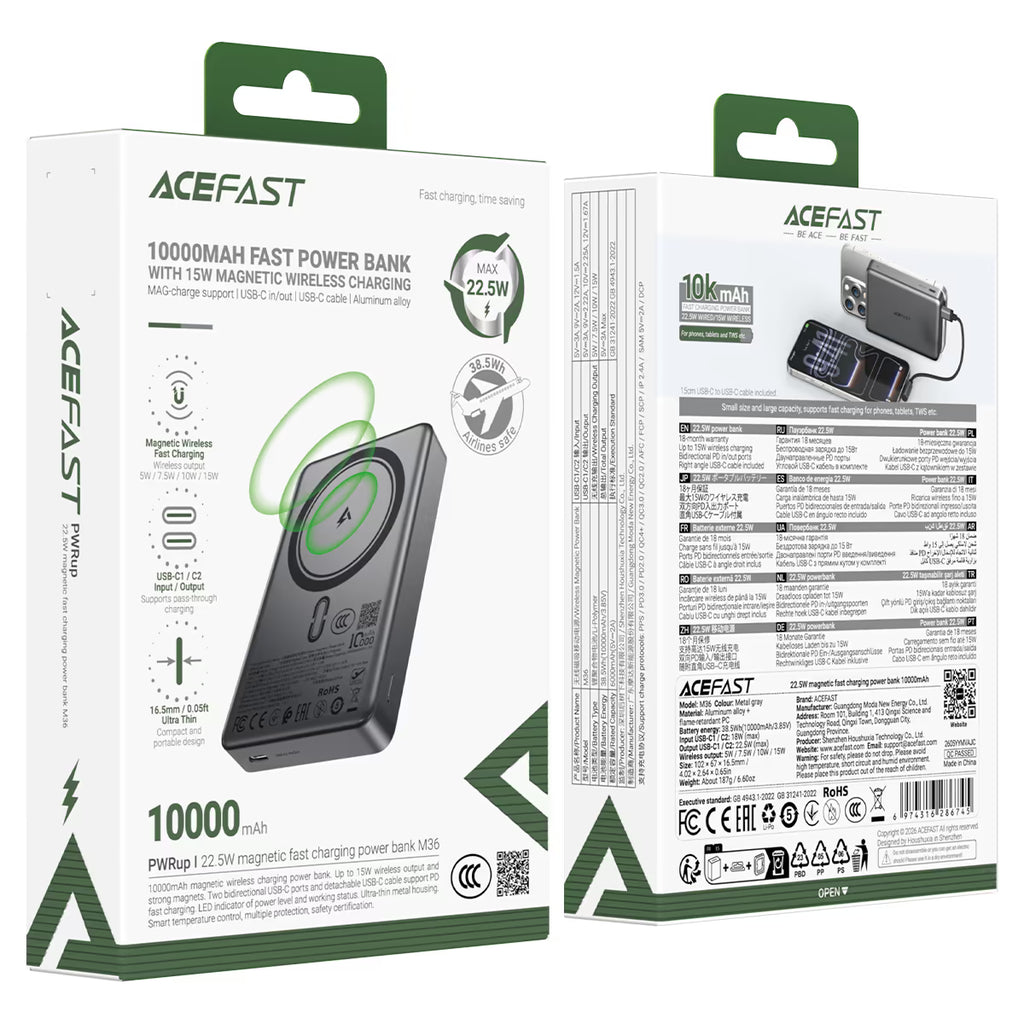 Acefast Magnetic Fast Wireless Charge Power Bank M36 22.5W 10000mAh