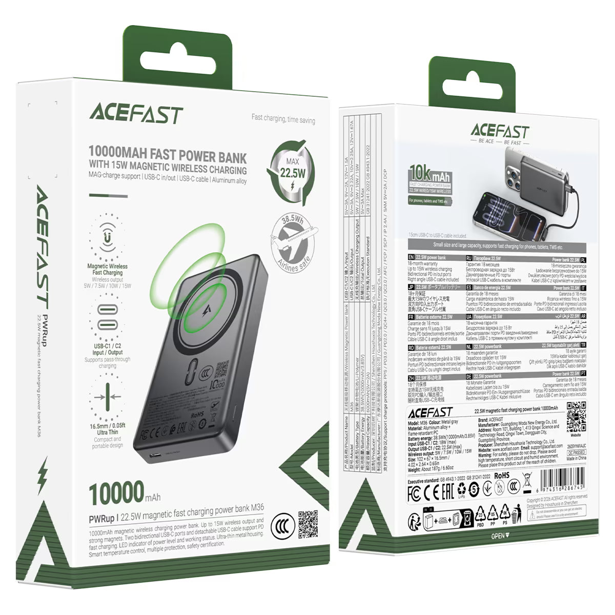 Acefast Magnetic Fast Wireless Charge Power Bank M36 22.5W 10000mAh