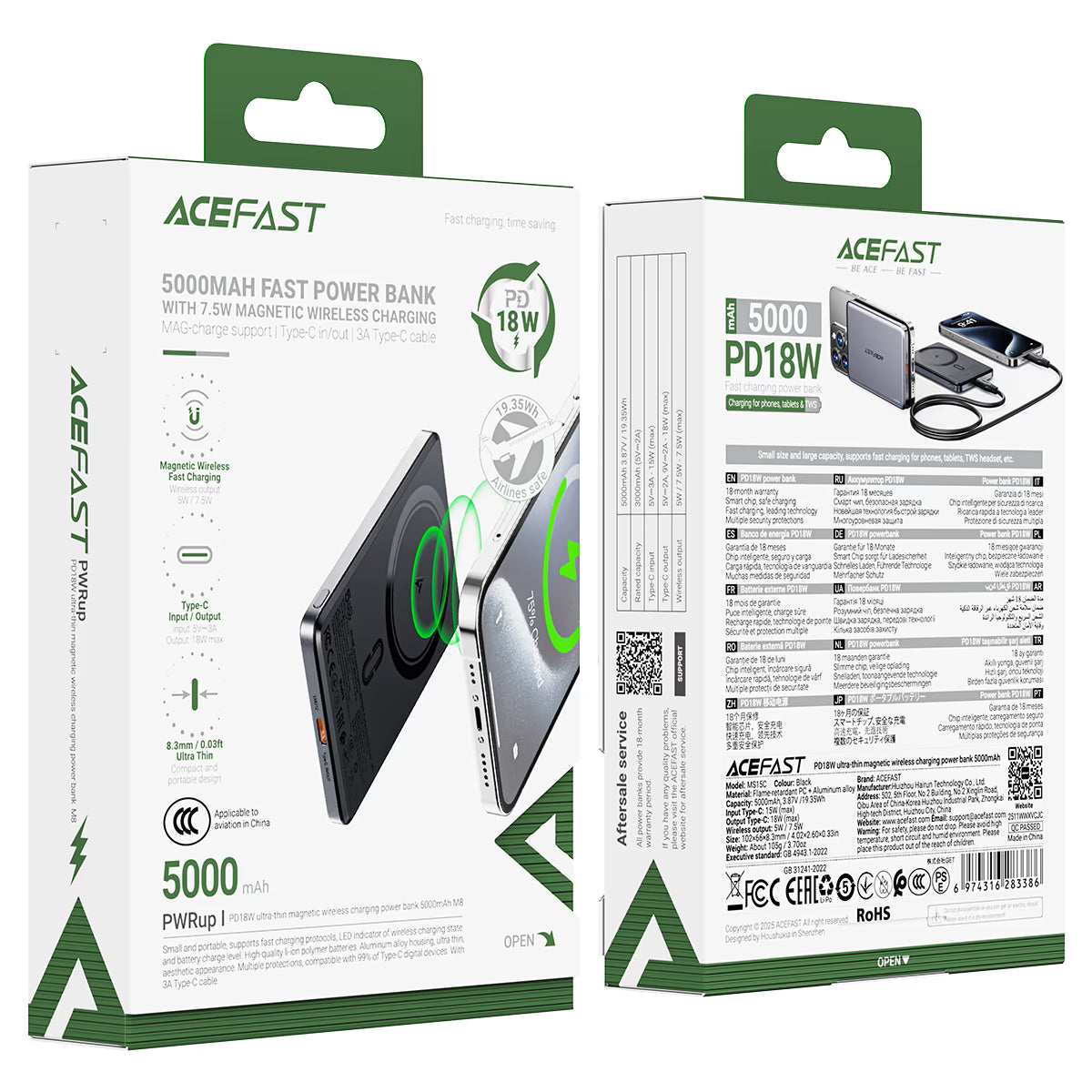 Acefast Magnetic Fast Wireless Charge Power Bank M8 PD18W 5000mAh