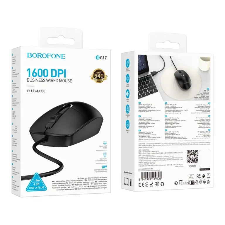 Borofone Computer mouse BG17 Morning wired black