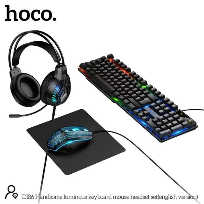 Hoco DI86 Handsome Luminous Gaming Combo – 4-in-1 Set (Keyboard, Mouse, Mouse Pad & Headset)
