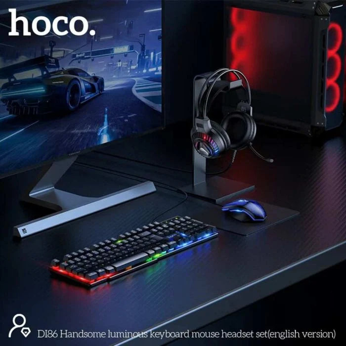 Hoco DI86 Handsome Luminous Gaming Combo – 4-in-1 Set (Keyboard, Mouse, Mouse Pad & Headset)