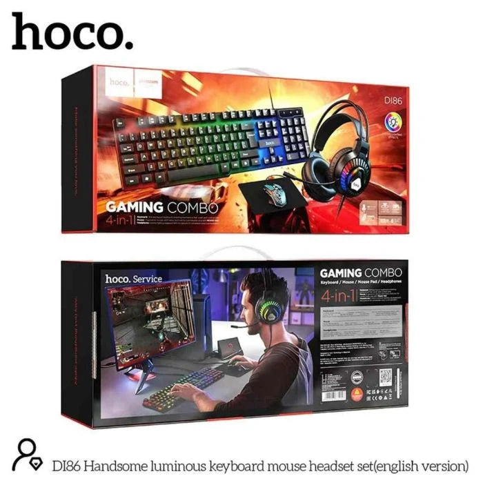 Hoco DI86 Handsome Luminous Gaming Combo – 4-in-1 Set (Keyboard, Mouse, Mouse Pad & Headset)